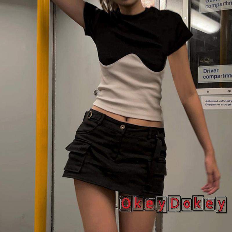 Áo Thun Tay Ngắn Cổ Tròn Màu Sắc Tương Phản Dành Cho Nữ