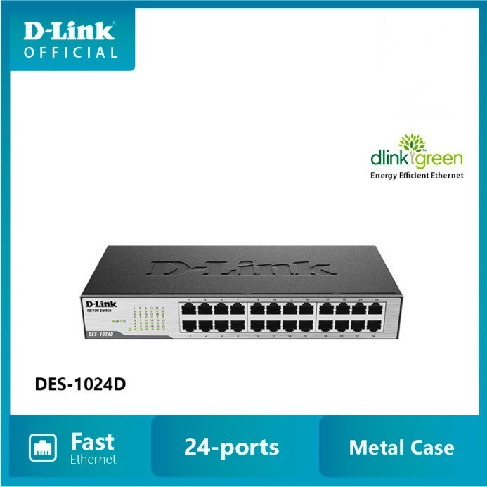 D-Link Bộ chia tín hiệu 24 cổng RJ45 10/100 Mbps Công suất cao - Thiết bị chuyển mạch D-LINK DES-1024D