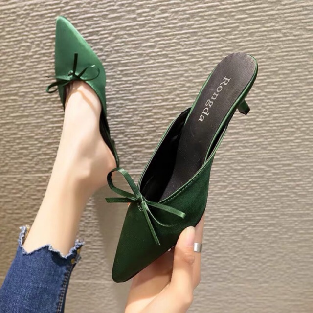 Sục nữ mũi nhọn satin đế 5.5cm