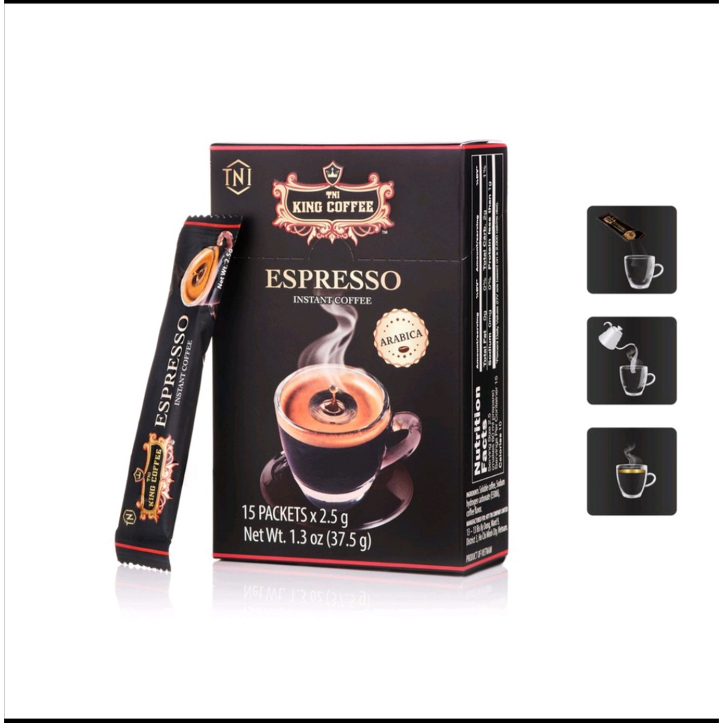 Cà Phê Đen Hòa Tan Espresso KING COFFEE - Hộp 15 gói x 2.5g