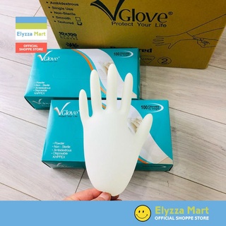 Gang tay y tế có bột Vglove (một đôi) - gang tay cao su y tế màu trắng