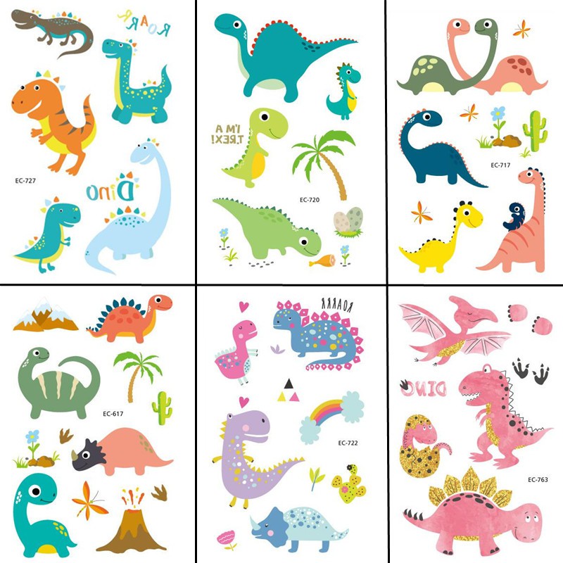 Sticker hình xăm tạm thời họa tiết khủng long chống thấm nước