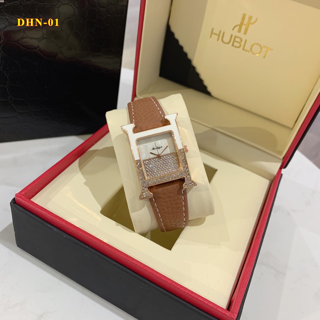 Đồng Hồ Nữ Mặt Vuông Đính Đá HZ Dây Da Tặng Lắc Tay Nữ DHN01 htshop | BigBuy360 - bigbuy360.vn