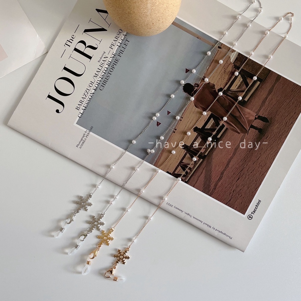 Dây chuỗi hạt bông tuyết bằng hợp kim đeo trang trí mắt kiếng khẩu trang kiểu đường phố Âu Mỹ cổ điển đơn giản