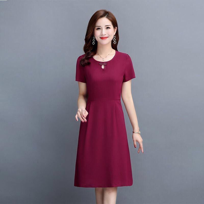 Đầm Dài Ngang Gối Màu Sắc Trơn Thời Trang Mùa Hè Cho Phụ Nữ Trung Niên 40 Tuổi | BigBuy360 - bigbuy360.vn