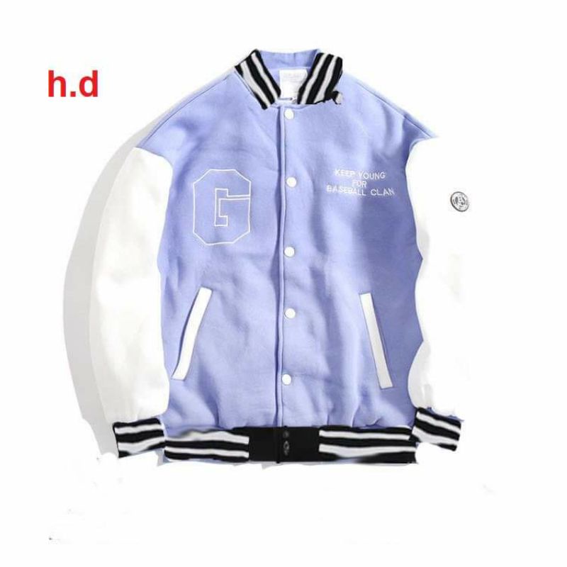 Áo khoác Bomber jacket Chữ G vs FChất nỉ dày dặn đẹp freesize 53kgphong cách hàn quốc nam nữ unisex