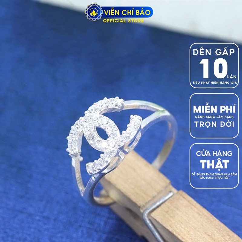 Nhẫn bạc nữ chữ CC đính đá chất liệu bạc 925 thời trang phụ kiện trang sức nữ thương hiệu Viễn Chí Bảo N400383