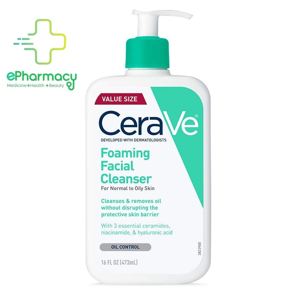 Sữa Rửa Mặt CERAVE FOAMING Cleanser For Normal To Oily Skin cho da thường, da dầu USA 473mL