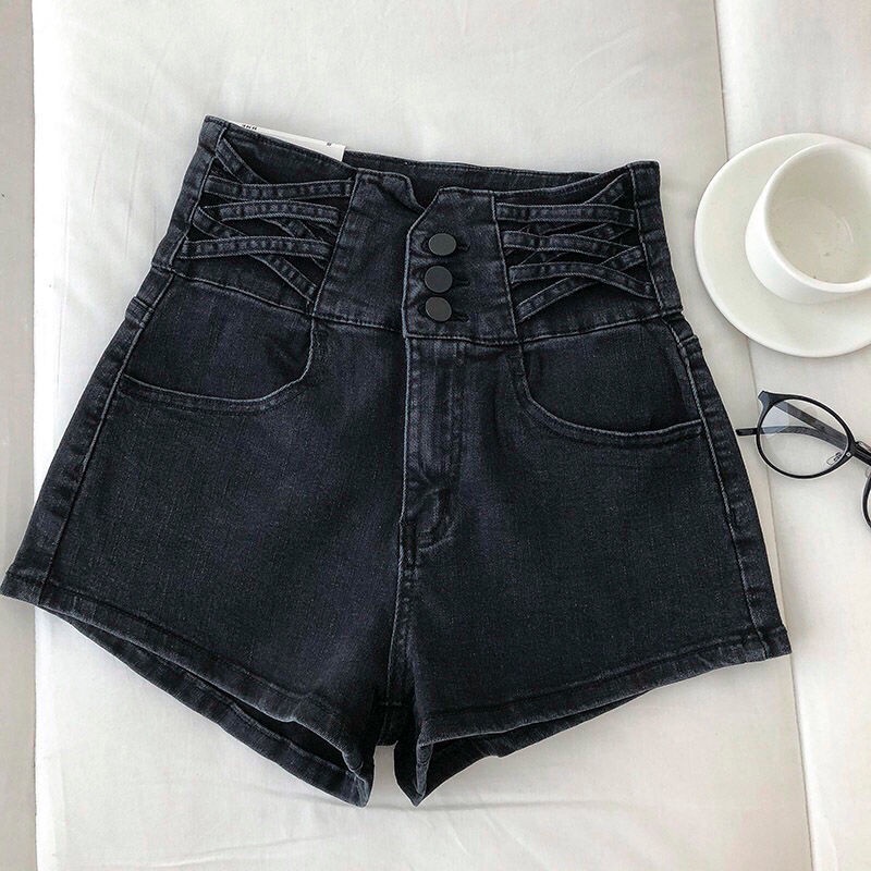Quần Short Denim Lưng Cao Ống Rộng Thời Trang Dành Cho Nữ