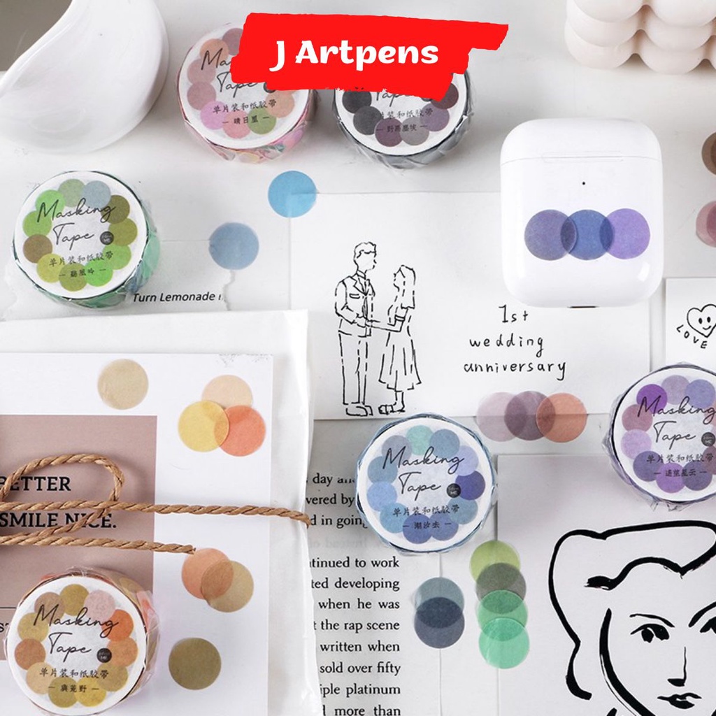 Cuộn Washi Tape, Masking Tape InfeelMe  💕FREESHIP💕 Sticker Đánh Dấu 100 Chấm Tròn Màu Basic