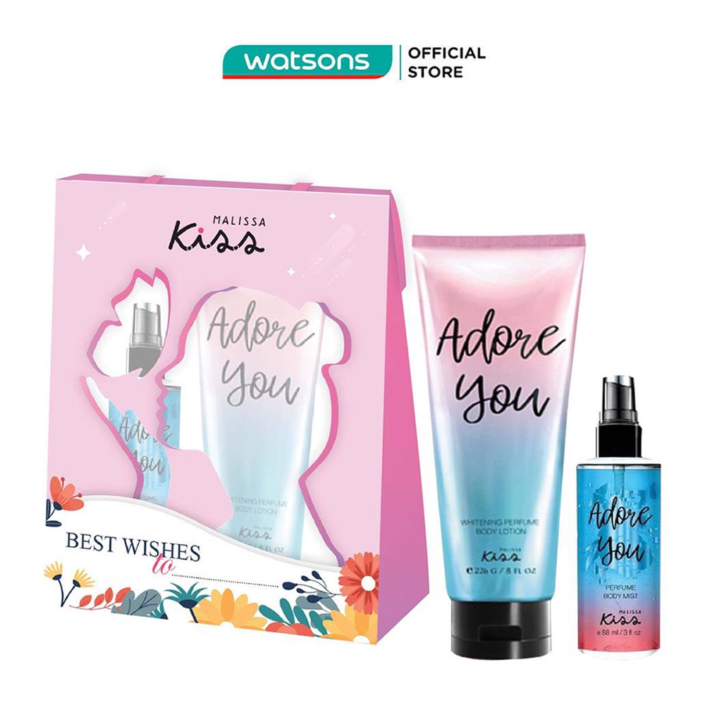 Combo Malissa Kiss Adore You (Sữa Dưỡng Thể Trắng Da 226g + Xịt Thơm Toàn Thân 88ml)