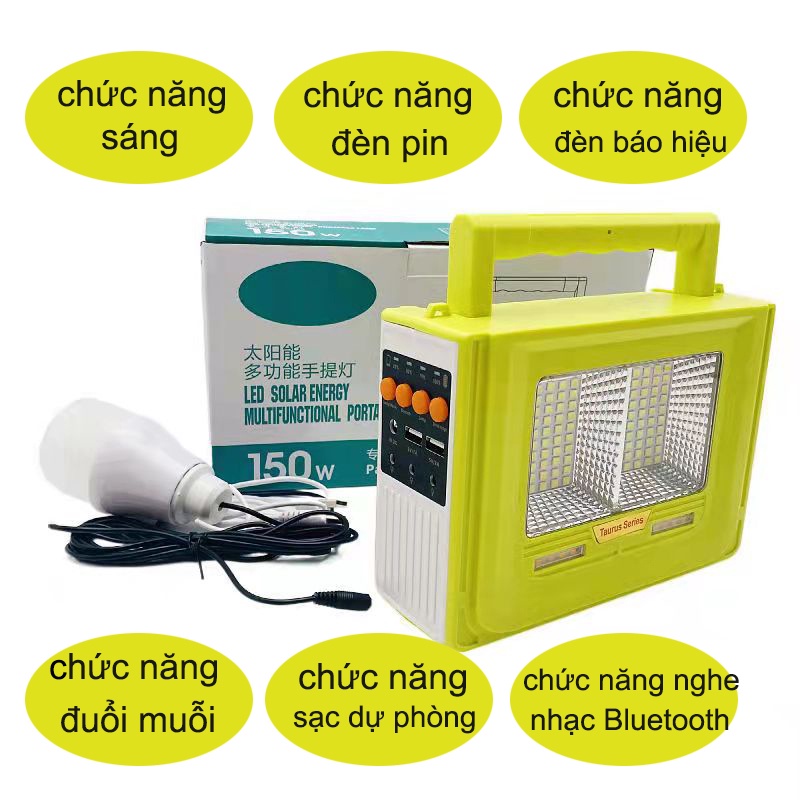 6 IN 1 Đèn LED Khẩn Cấp Năng Lượng Mặt Trời Công Suất 100W, Có Loa Bluetooth, Đèn Đuổi Muỗi, Sạc Dự Phòng Tiện Lợi