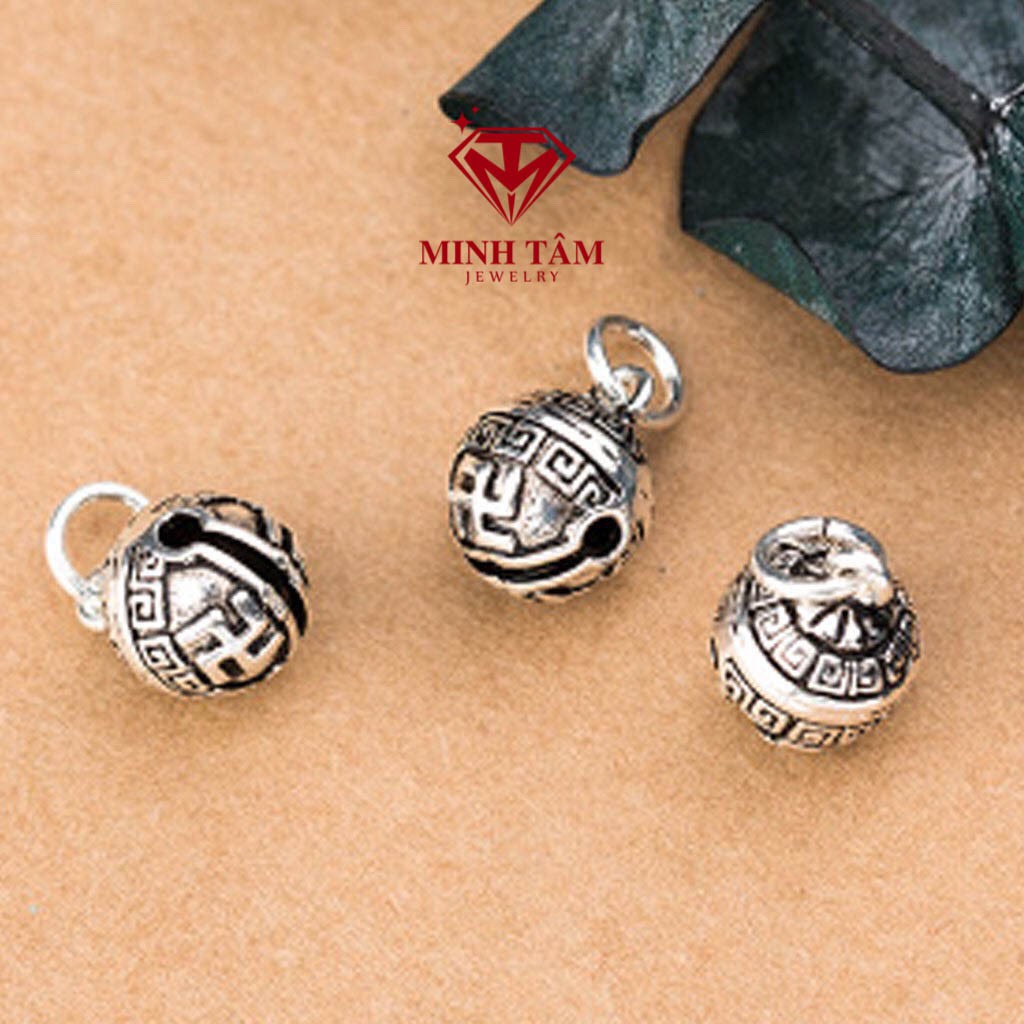 Charm bạc treo chuông khắc chữ Vạn, Charm chuông bạc chữ Vạn bạc 925-Minh Tâm Jewelry