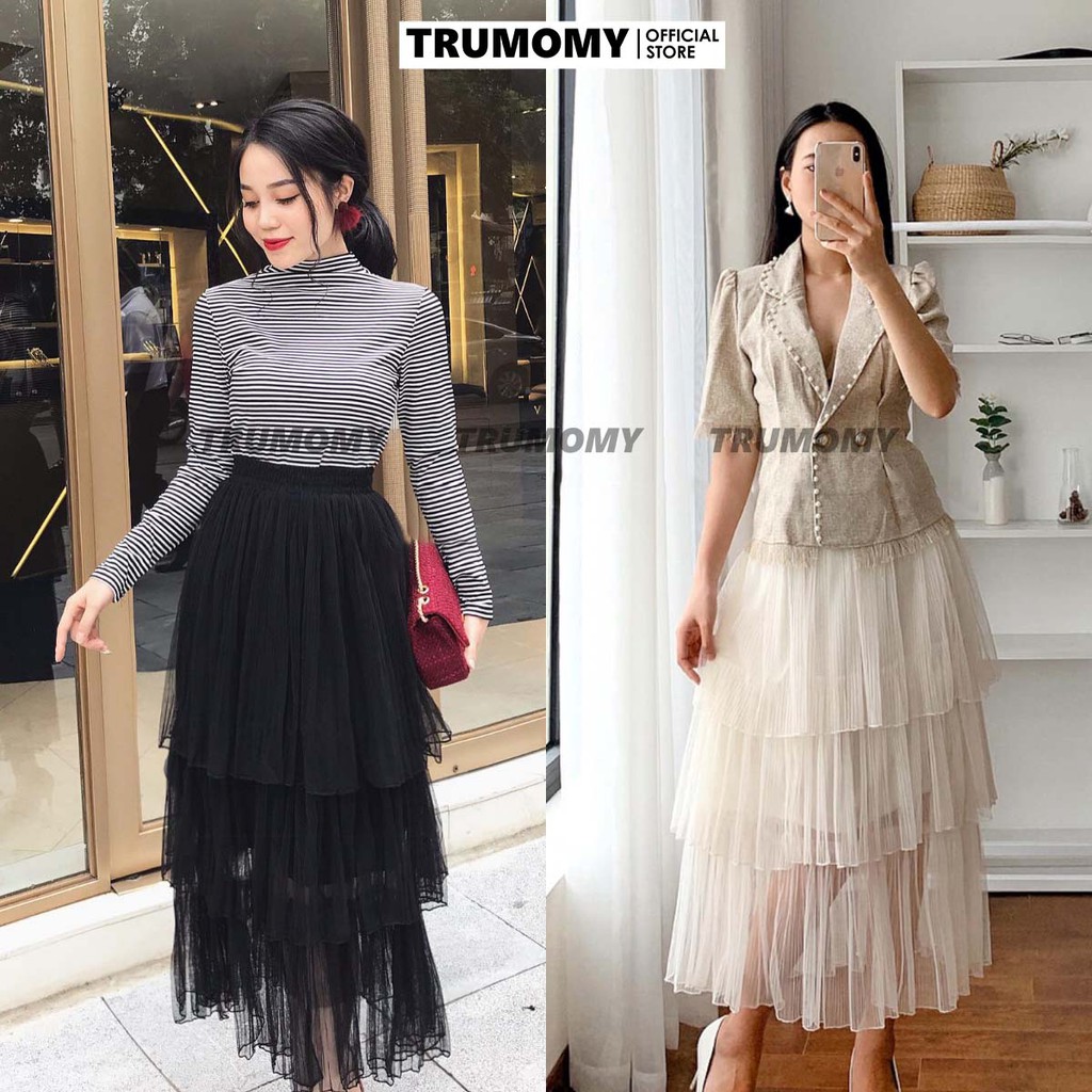 Chân váy tầng dài maxi ulzzang Vintage kiểu 3 tầng voan xếp ly Quảng Châu - Trumomy Women’s Skirts
