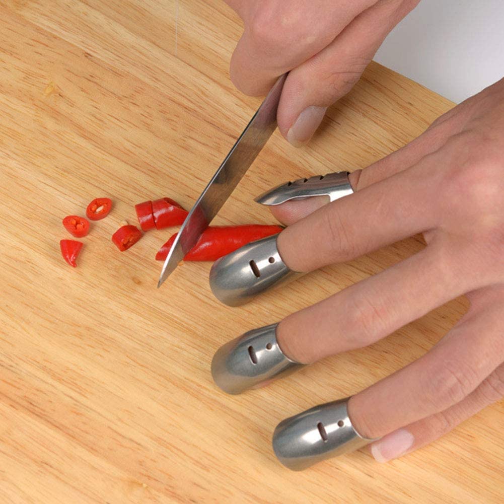 Set 4 Dụng Cụ Đeo Bảo Vệ Ngón Tay ANAEAT Bằng Thép Không Gỉ An Toàn Khi Dùng Dao