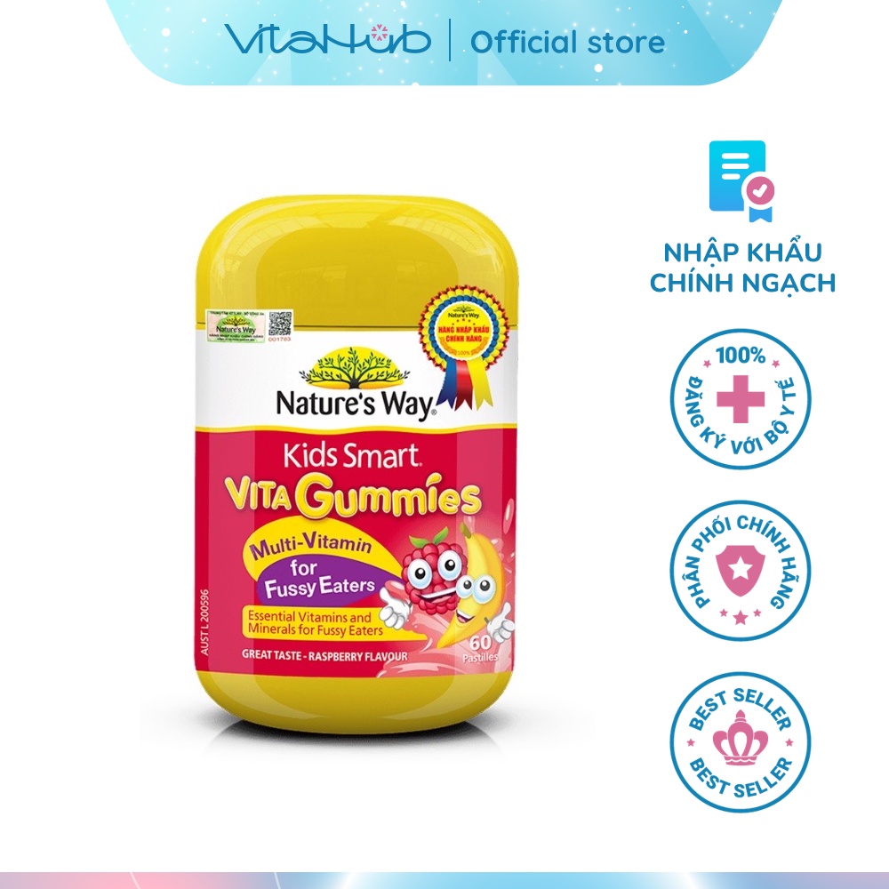 Kẹo Dẻo Cho Bé Nature's Way Kids Smart Vita Gummies Multi Vitamin for Fussy Eaters Kích Thích Ăn Ngon 60 Viên
