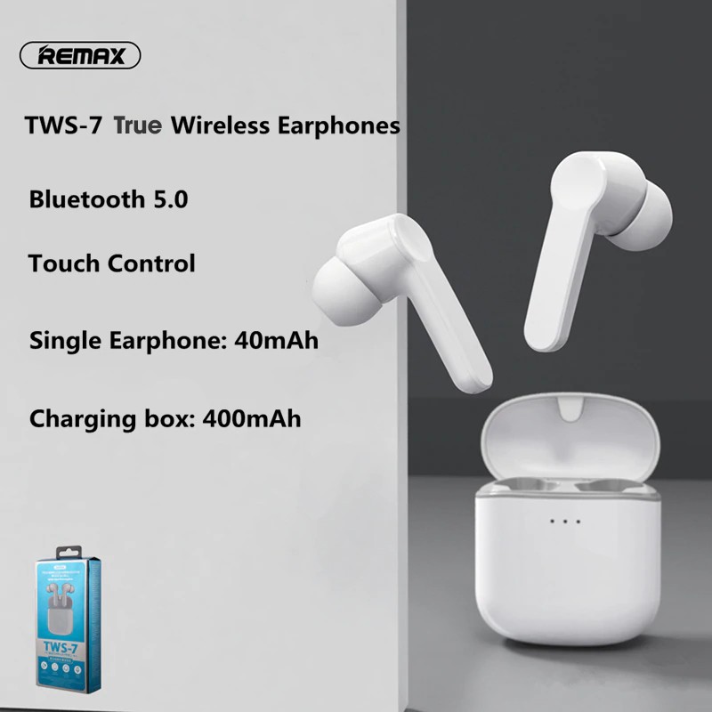 Tai nghe nhét tai Bluetooth True Wireless Remax TWS- 7 nghe nhạc hay, gọi điện tốt tốt chống nước IP57 - hàng chính hãng