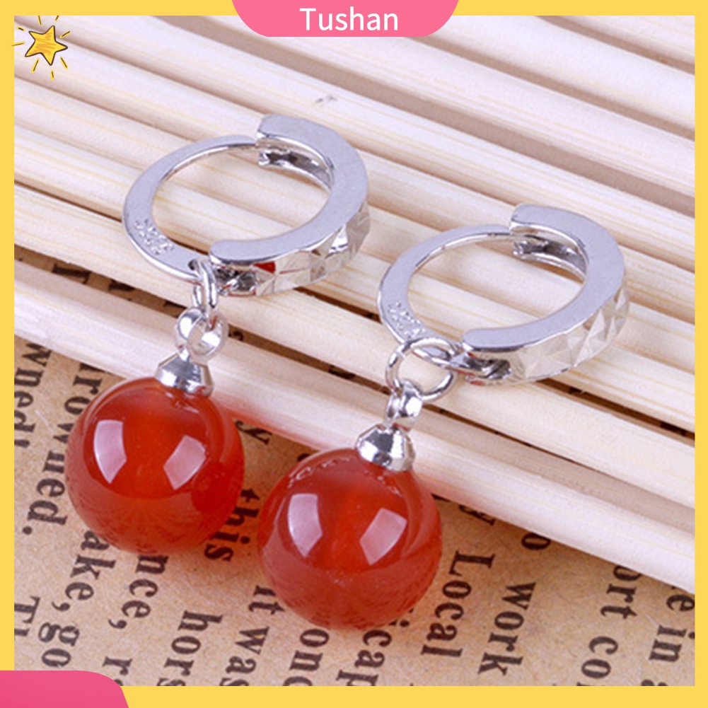 TUSH_Fashion Women Round Faux Agate Bead Dangle Drop Huggie Earrings Jewelry Gift
