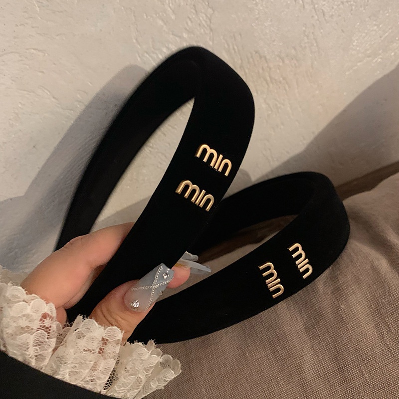 Băng Đô Nhung Đen Bản Rộng Phong Cách Retro Pháp