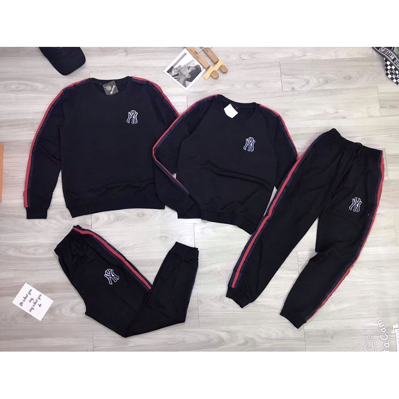 bộ thể thao nam Ny cổ tròn dài tay phối sọc đỏ