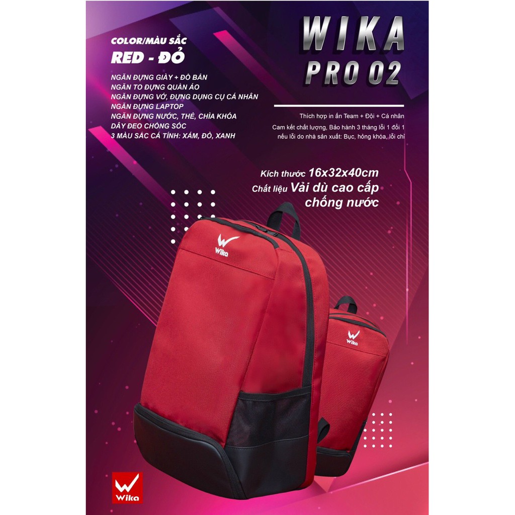 ( HÀNG CHÍNH HÃNG ) Balo Đá Bóng Wika Pro 2 - 3 màu
