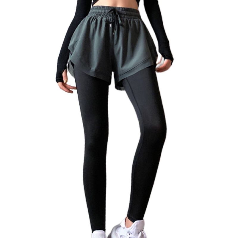 Quần Legging Thể Thao Lưng Cao 2 Trong 1 Màu Sắc Đơn Giản Cho Nữ