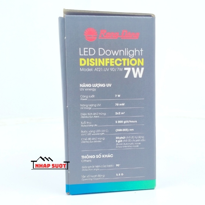 [Chính Hãng] Đèn Âm Trần UV Diệt Khuẩn LED Downlight Rạng Đông 90/7W (AT21.UV 90/7w)