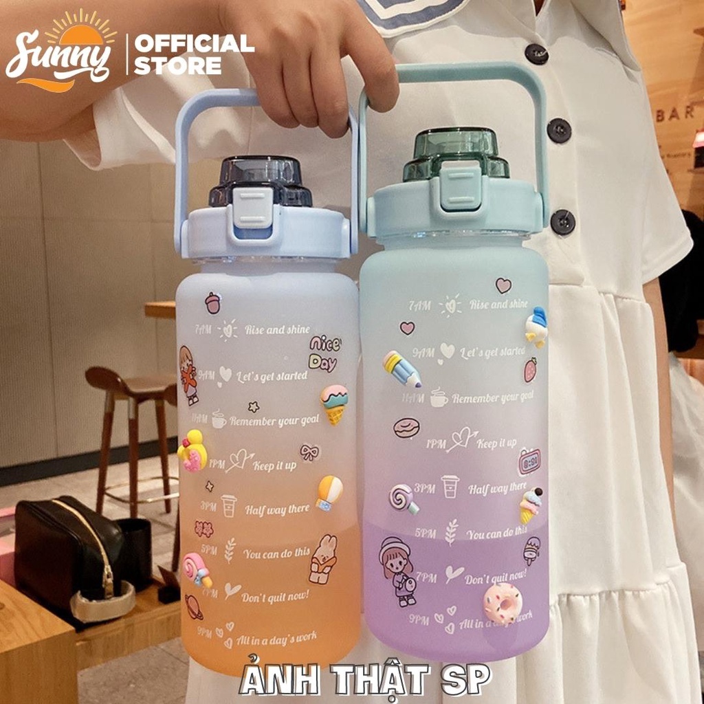 Bình nước 2 lít tặng Sticker có vạch báo dành cho người lười uống nước - Bình đựng nước chính hãng Sunny BN1