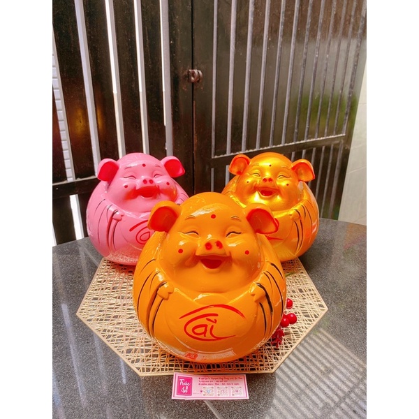 (21x20x20cm) Heo đất thạch cao Ông Địa Tài Lộc, nước sơn bóng mịn lấp lánh, vẽ tay tỉ mỉ, hàng có sẵn