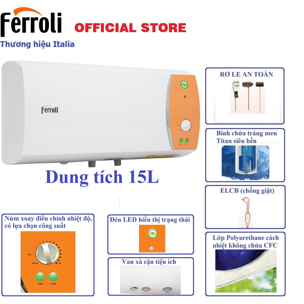Bình nước nóng Ferroli VERDI-TE 15L