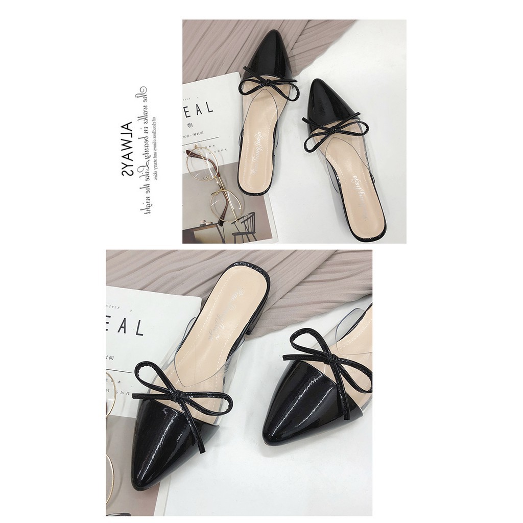 Giày nữ, giày sục mũi nhọn da bóng thắt lơ mika - A8 | BigBuy360 - bigbuy360.vn