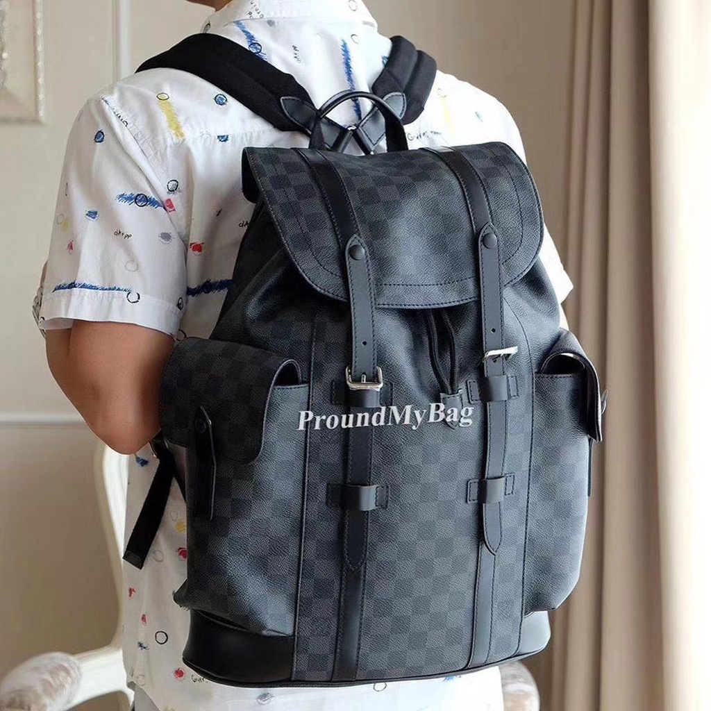 Ba lô da thật thời trang cao cấp Louis Vuitton LV thiết kế mẫu sọc caro, phong cách cá tính