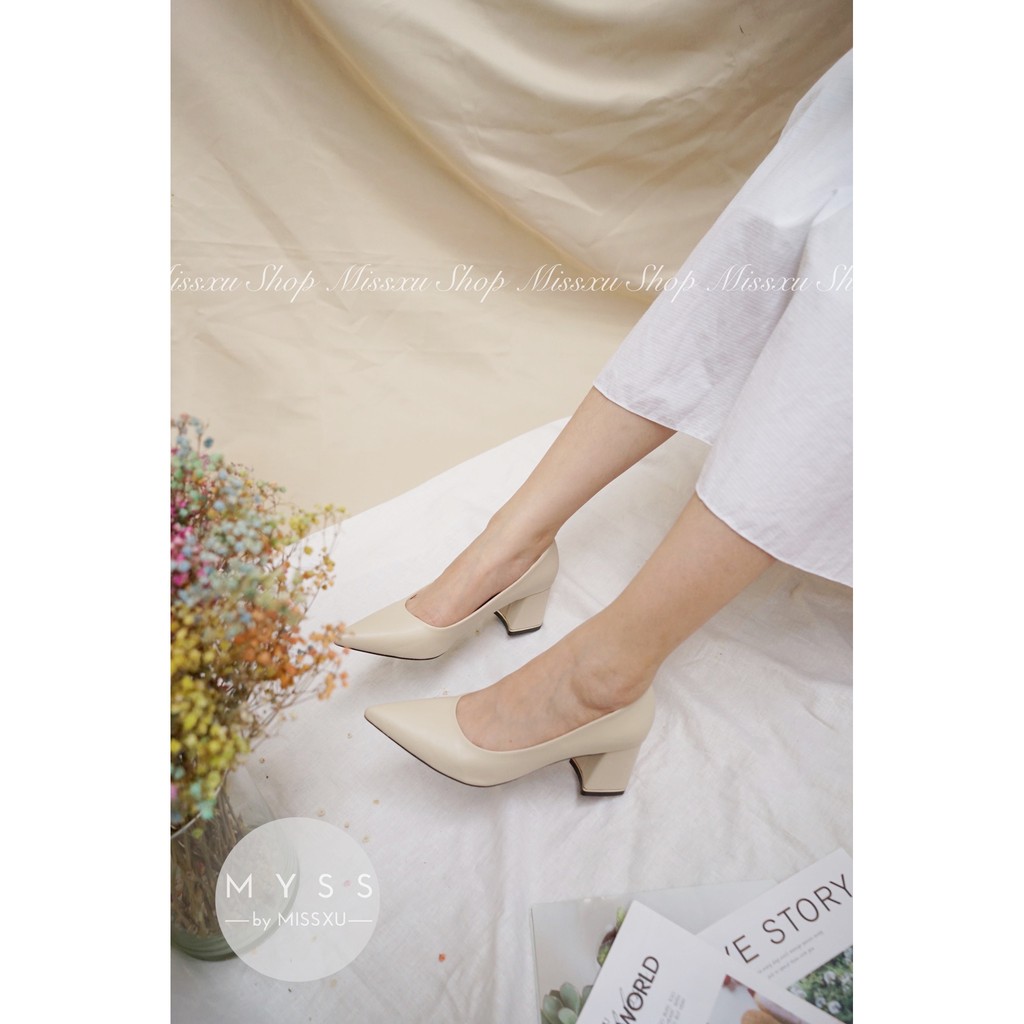 Giày nữ mũi nhọn bít gót viền vàng 6cm thời trang MYSS - CG197