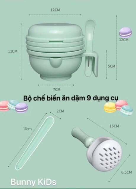 Bộ chế biến ăn dặm kiểu Nhật 9 dụng cụ cho bé