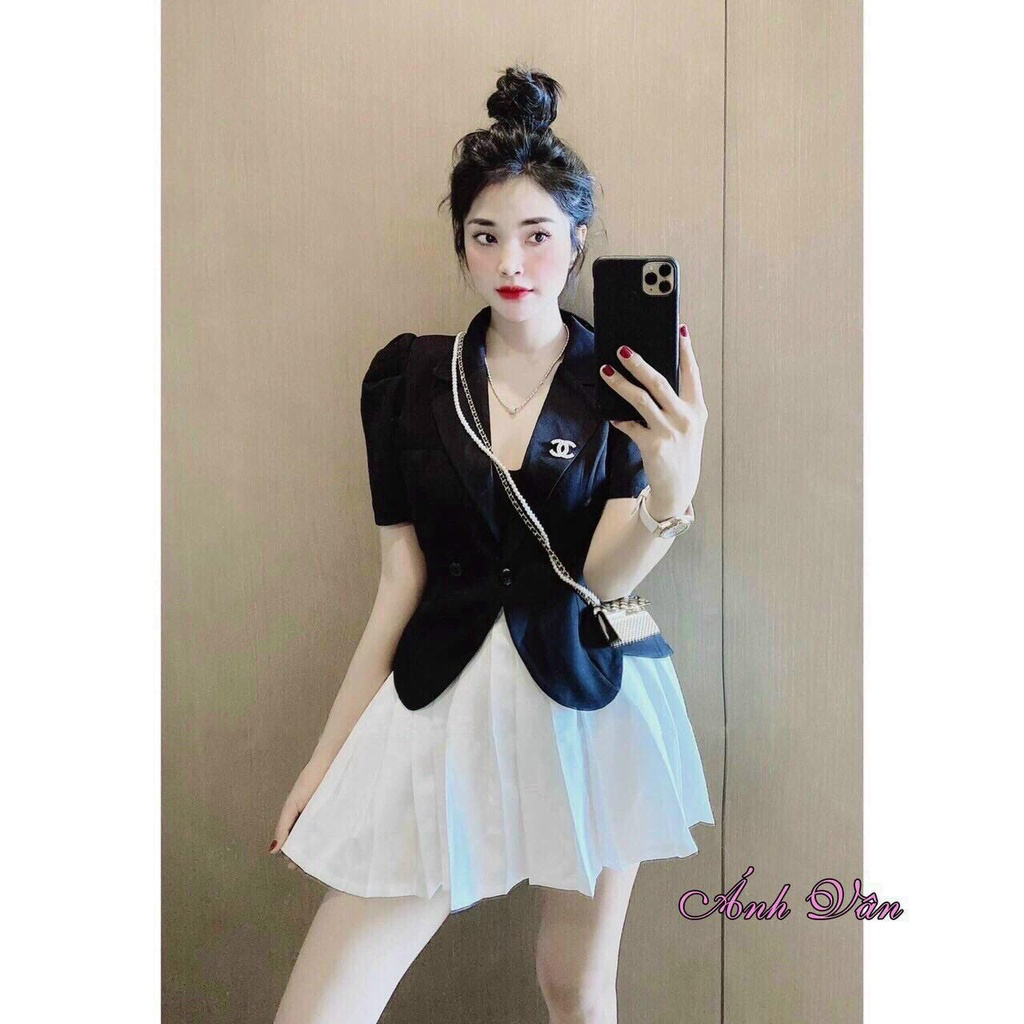 Set Đồ Đẹp ⚡𝙎𝙄𝙀̂𝙐 𝙎𝘼𝙇𝙀⚡ Set Áo Vest Vạt Bầu Kèm Chân Váy Xếp Ly 2 Lớp Thời Trang Siêu Xinh - 90073