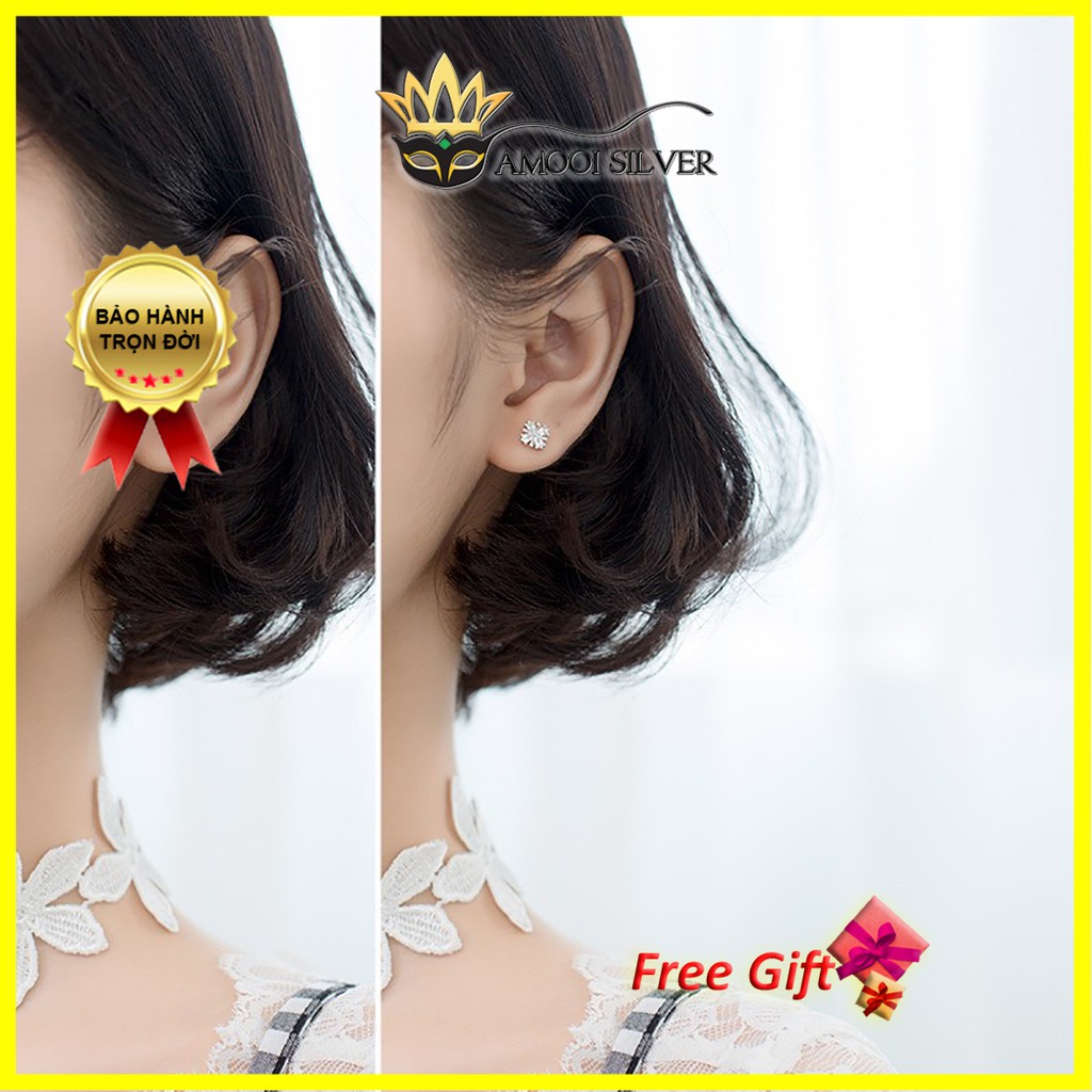 Bông tai bạc S925 hoa 4 cánh chui vặn - Amooi Silver AB167