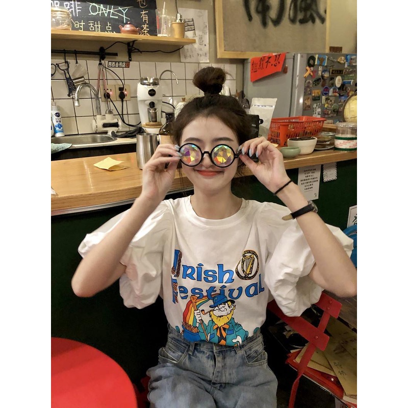 Áo thun tay ngắn màu trắng dáng rộng phong cách Hàn Quốc thời trang cho nữ