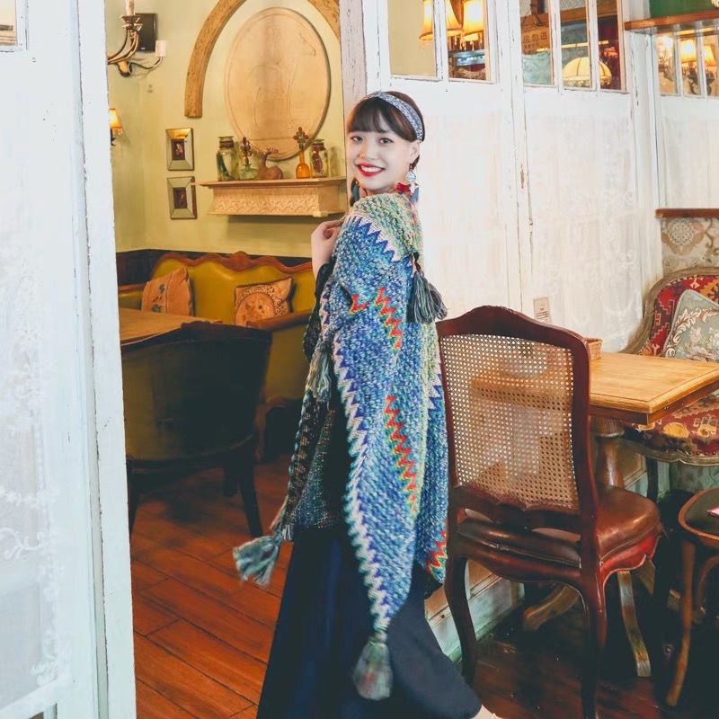 Dream Horse Áo Choàng Sweater Đa Năng Phong Cách Dân Tộc Màu Đỏ Ấm Áp Xinjiang Qinghai