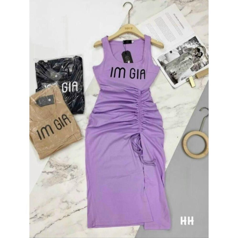 Đầm váy hai dây body thun cotton rút dây cuốn hút ánh nhìn đa màu sắc (Da, Đen, Tím) thời trang nữ dạo phố, dự tiệc