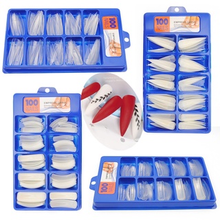 Set 100 móng tay giả trong suốt màu trắng/trắng