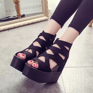 Giày đế xuồng đen cá tính 039