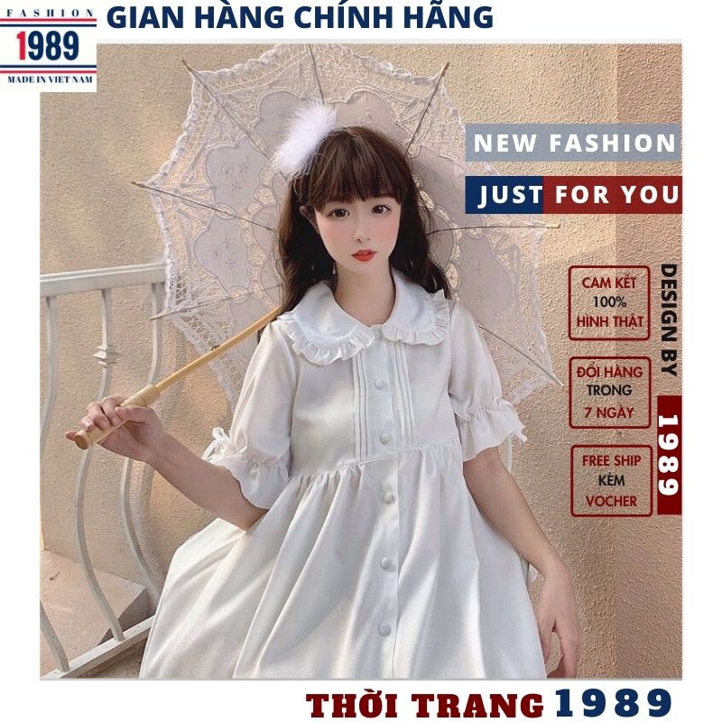 Váy babydoll nữ tay bồng cổ sen kiểu dáng hàn quốc ,đầm nữ tiểu thư bánh bèo siêu dễ thương -HER-1989