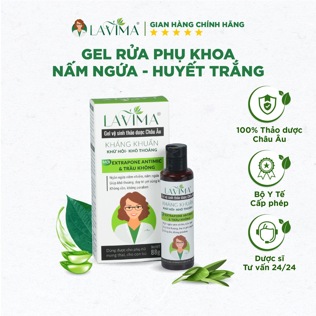 Dung dịch vệ sinh (Gel rửa phụ khoa) kháng khuẩn Thảo dược Châu Âu LAVIMA 88g (New)