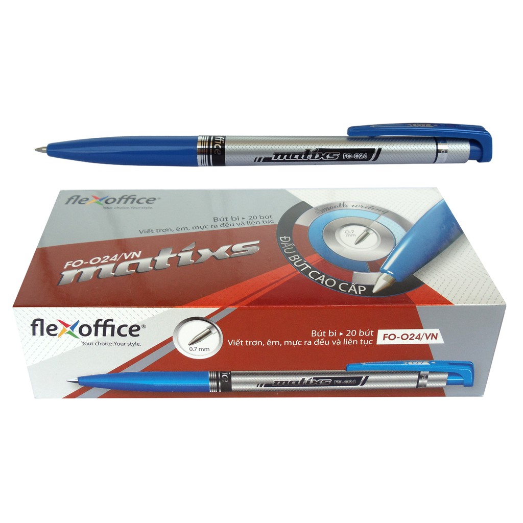 Bút bi FO-024 ngòi 0.7mm (xanh, đen, đỏ),Bút sản xuất theo công nghệ mới Nét viết trơn, êm, mực ra đều và liên tục.