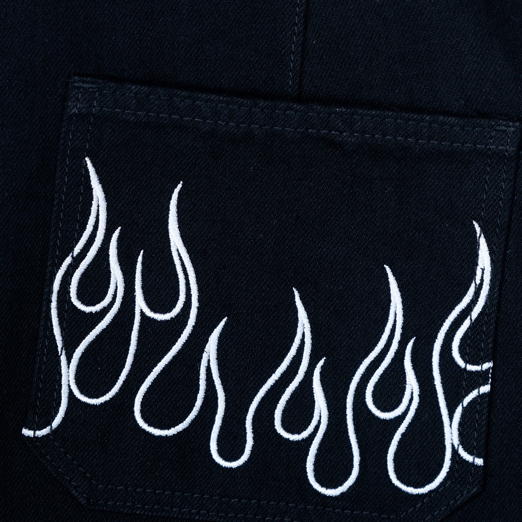 Quần bò jeans local brand Clownz Racing Flames dáng unisex form rộng