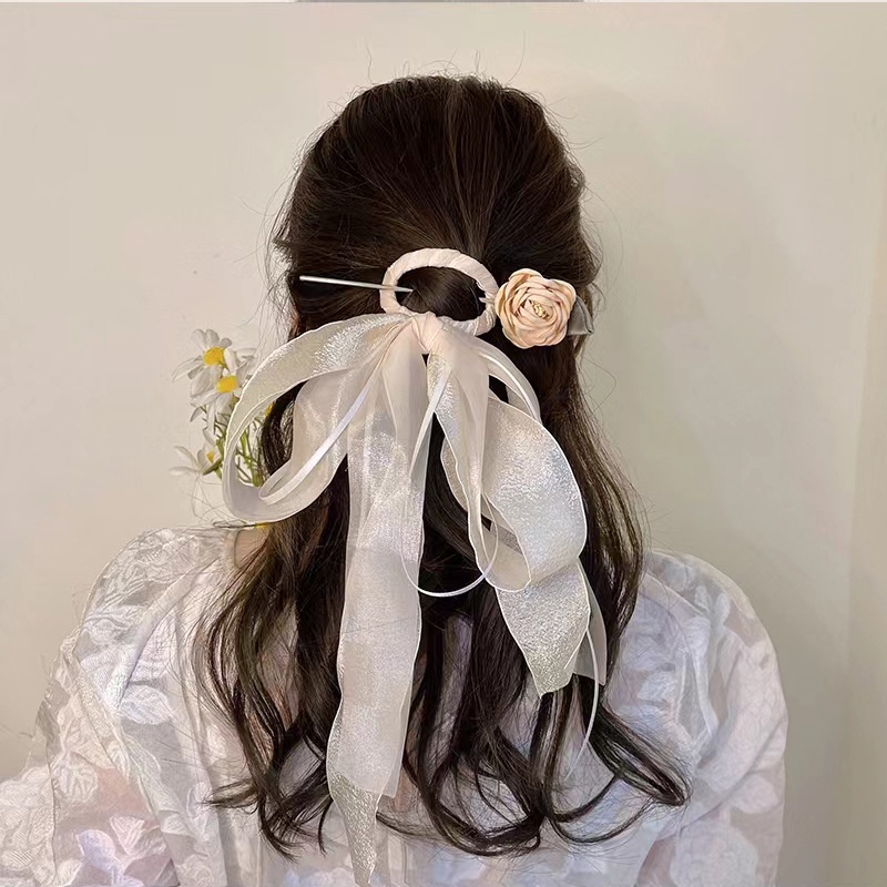 Kẹp Tóc Nơ Ruy Băng Dài Bằng Lụa Chiffon Phong Cách Hàn Quốc Cổ Điển Thời Trang Cho Nữ