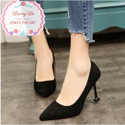 Giày cao gót da lộn 9cm 3 màu đen vàng hồng Ms 601