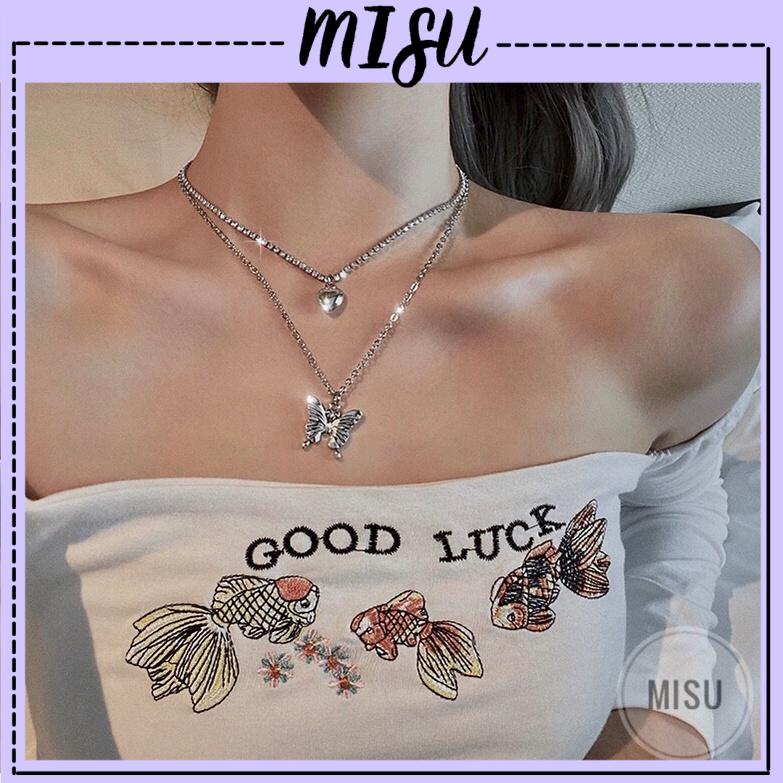 [FreeShip] Vòng Cổ, Dây Chuyền Choker Hợp Kim Hình Bướm, Trái Tim Nhiều Lớp Unisex Cá Tính - Misushop [phụ kiện]