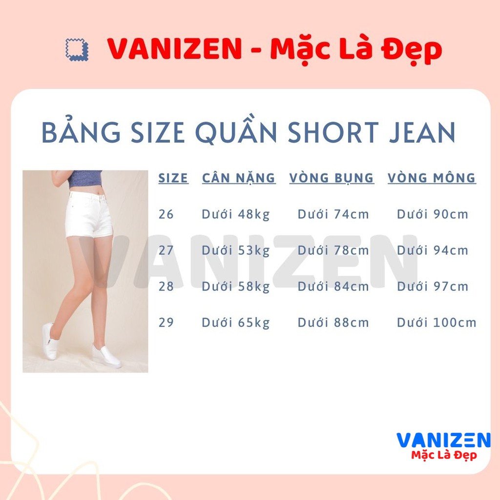 Quần short jean nữ ngắn đẹp lưng cao cạp cao đen trắng trơn hàng hiệu cao cấp mã 438 VANIZEN