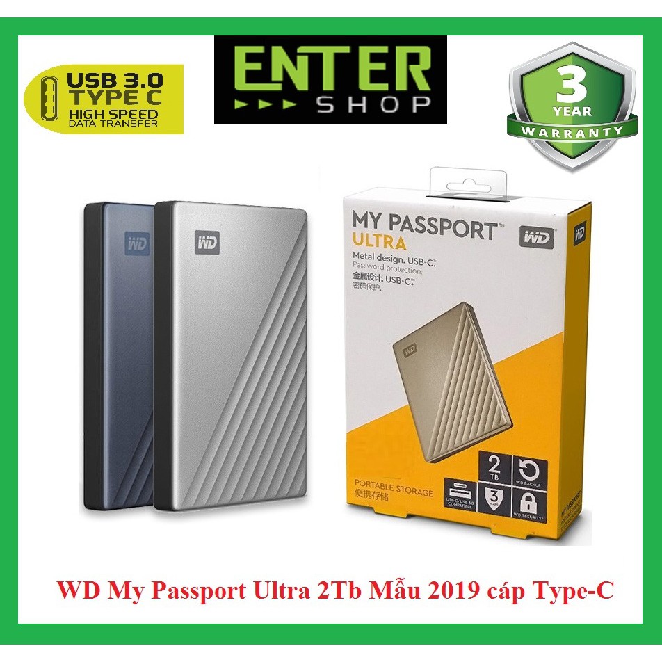 [Mã 159ELSALE hoàn 7% đơn 300K] Ổ cứng di động WD My Passport Ultra 2Tb đến 5Tb cáp Type-c Tặng túi đựng